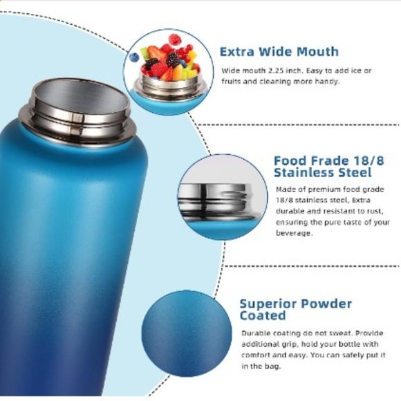 Insulated Stainless Steel Sports Water Bottle - Leak Proof w/ 2 Lids - Picture 5 of 10